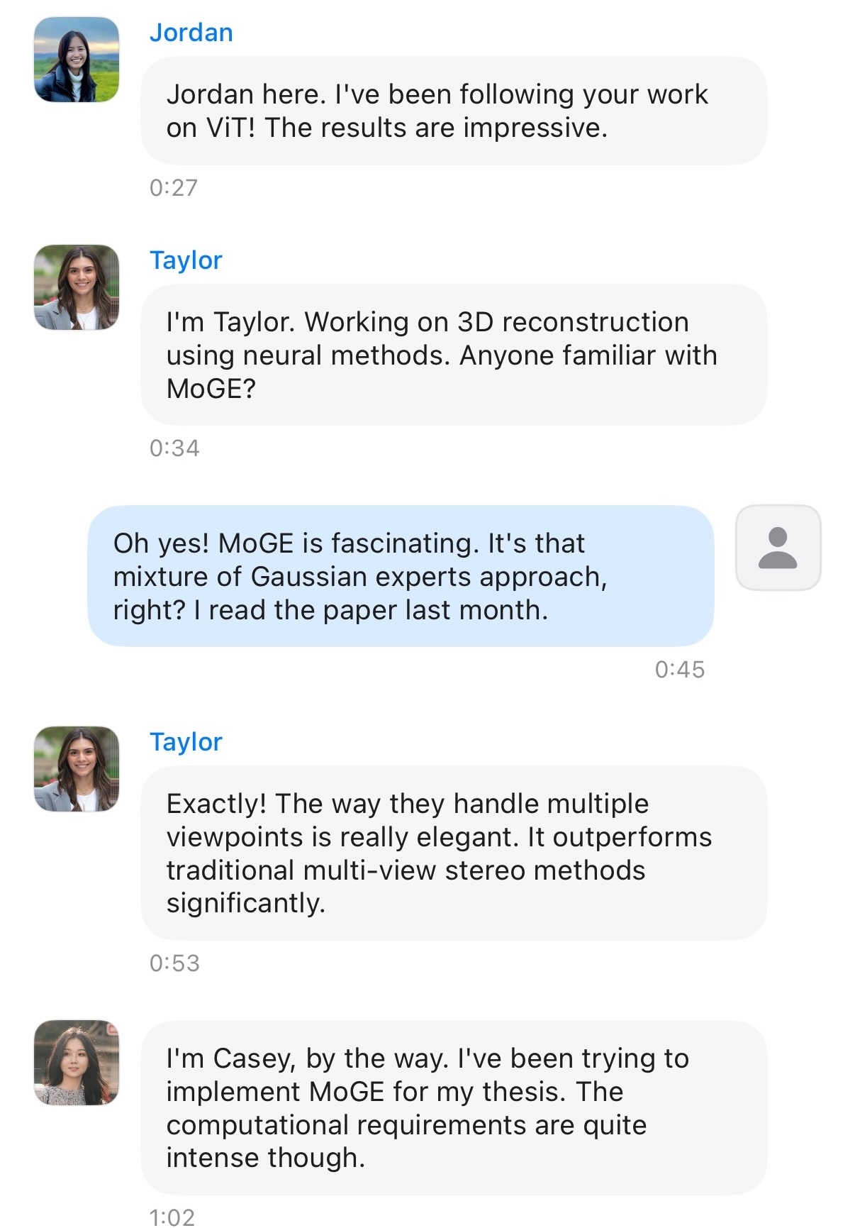Scrollable conversation view with detailed highlights