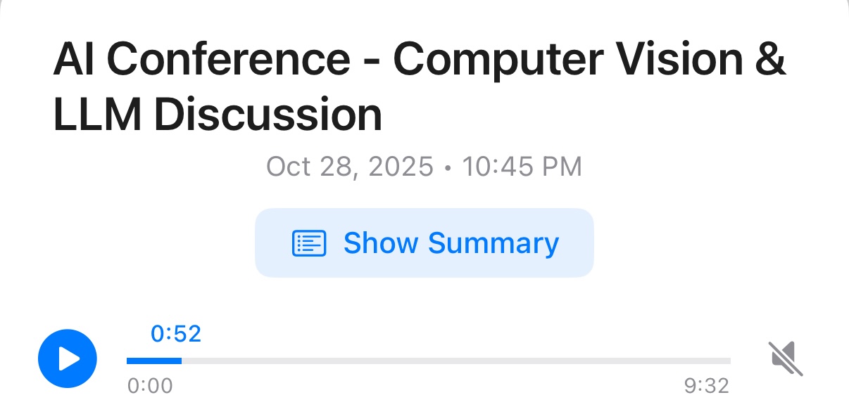 Conversation history with highlights and audio links