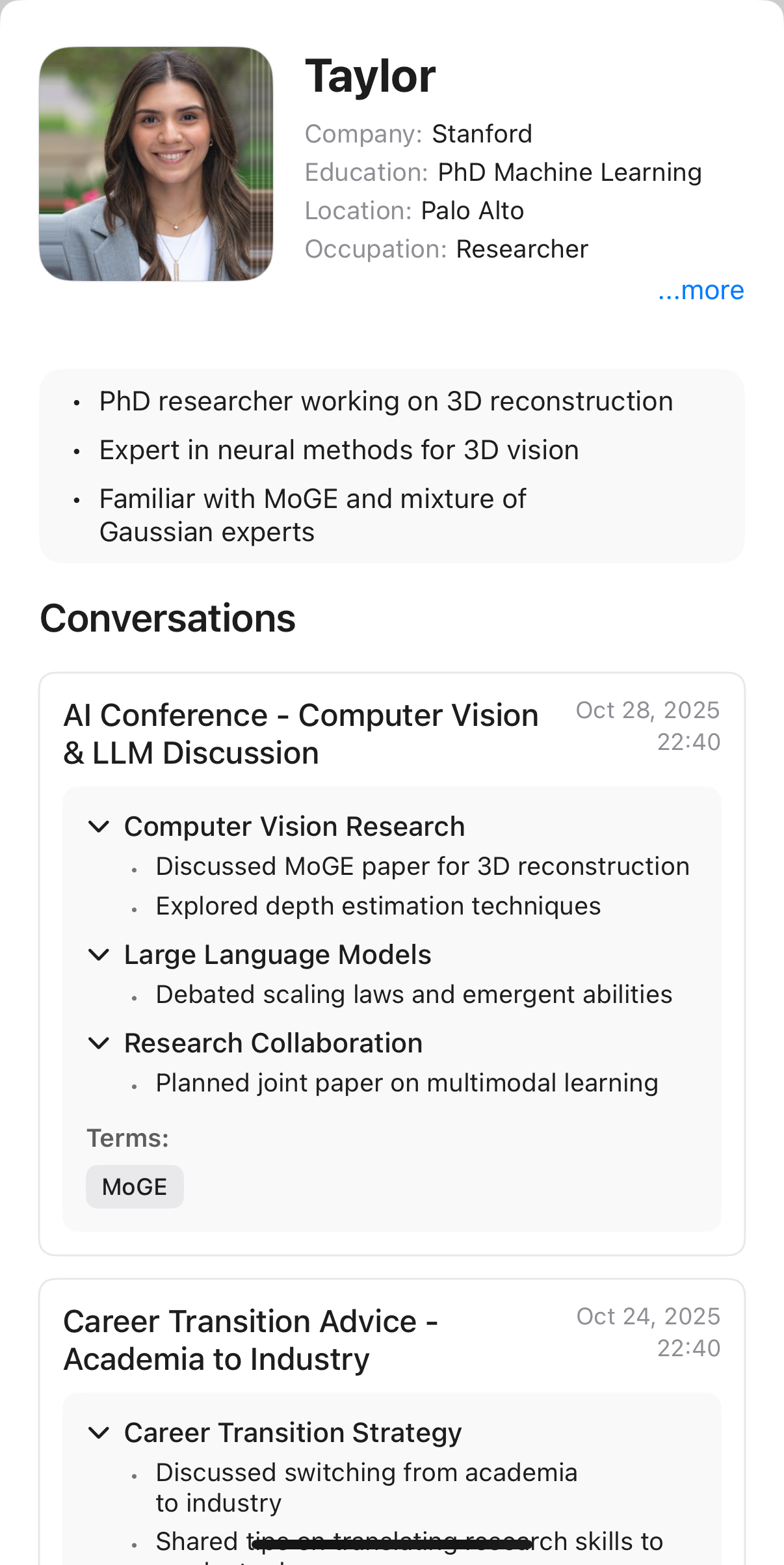 Conversation highlights in Remember